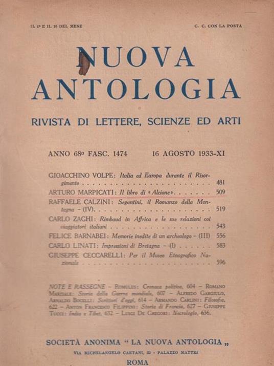 Nuova antologia rivista di lettere scienze ed arti 16 agosto 1933 - Libro  Usato - ND - | IBS