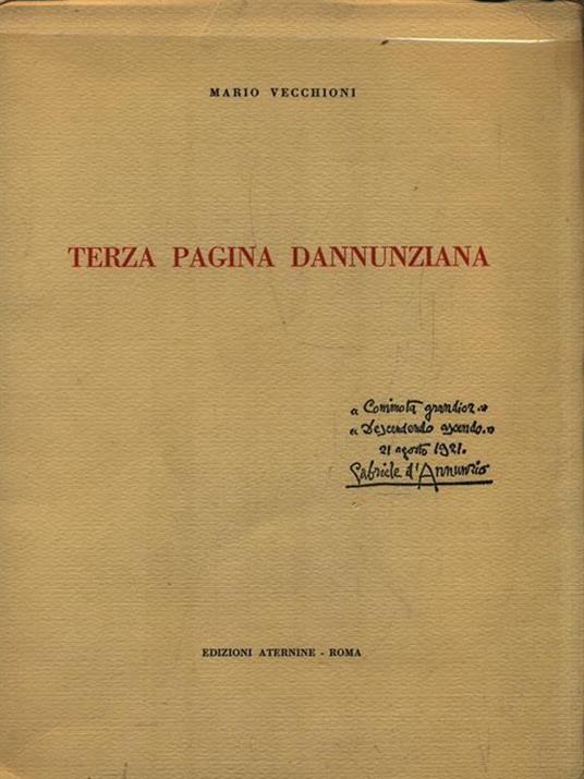   Terza pagina dannunziana - Mario Vecchioni - copertina