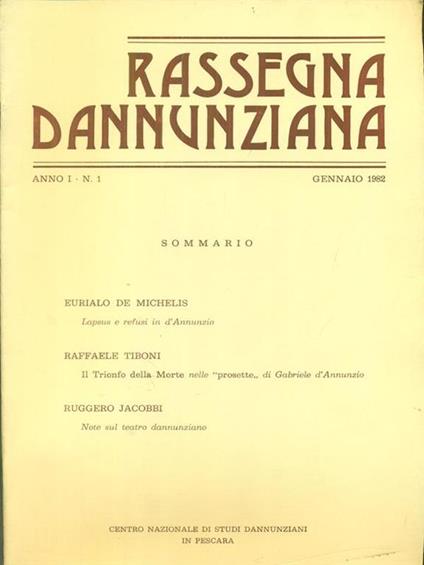   Rassegna Dannunziana Anno I n. 1 - Gennaio 1982 - copertina