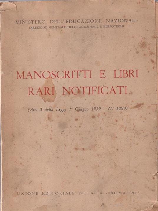 Manoscritti e libri rari notificati - copertina