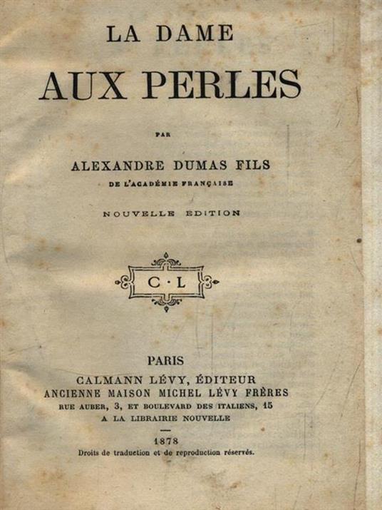 La dame aux perles - Alexandre Dumas - copertina