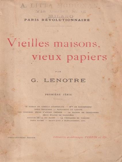   Vieilles maisons vieux papiers - G. Lenotre - copertina