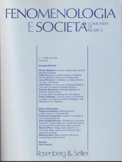   Fenomenologia e società n.2 1998 - copertina