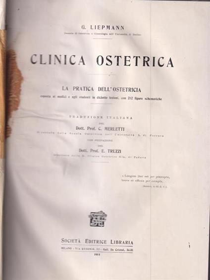   Clinica ostetrica La pratica dell'ostetricia - G. Liepmann - copertina