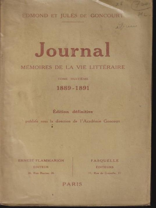   Journal memories de la vie litteraire tome VIII 1889-1891 - Goncourt - copertina