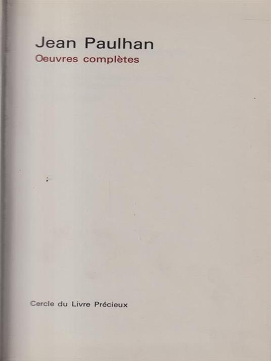   Oeuvres completes tome I - Jean Paulhan - copertina