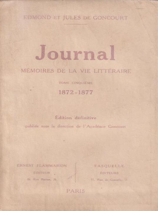   Journal memoires de la vie litteraire  tome cinquieme 1872-1877 - Edmond de Goncourt - copertina