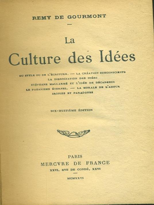 La  culture des idees - Remy De Gourmont - 2
