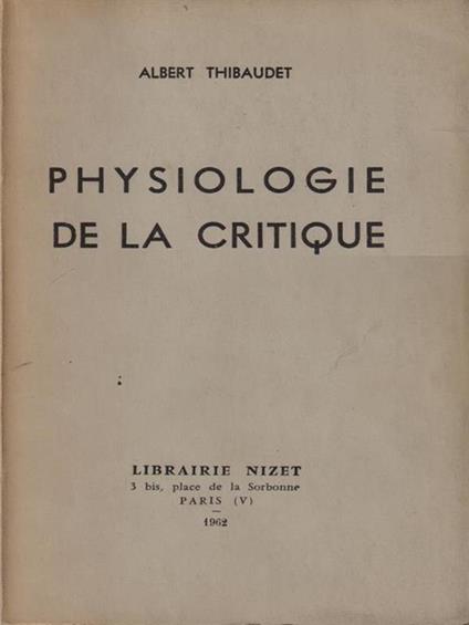   Physiologie de la critique - Albert Thibaudet - copertina