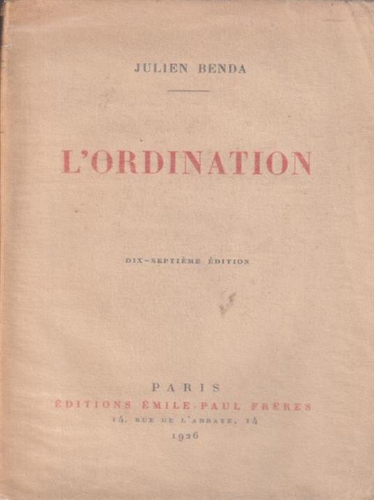 L' ordination - Julien Benda - copertina