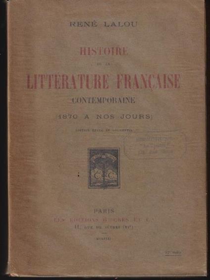 Histoire de la litterature francaise vol I - Rene Lalou - copertina
