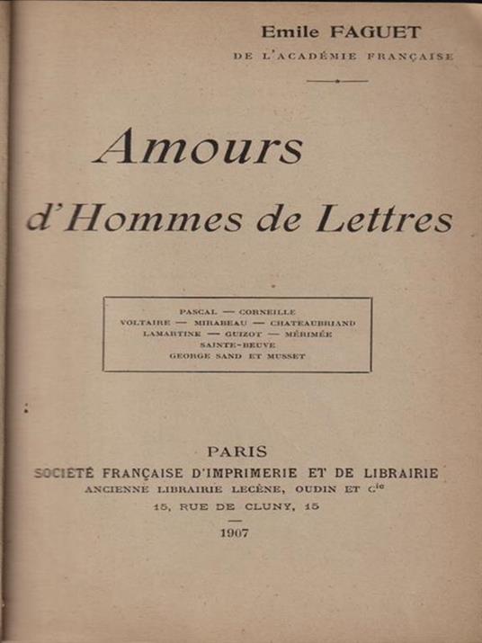 Amours d'hommes de lettres - Emile Faguet - copertina