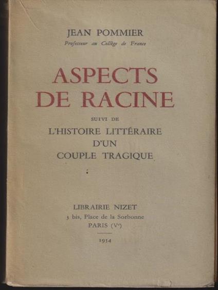   Aspects de Racine - Jean Pommier - copertina