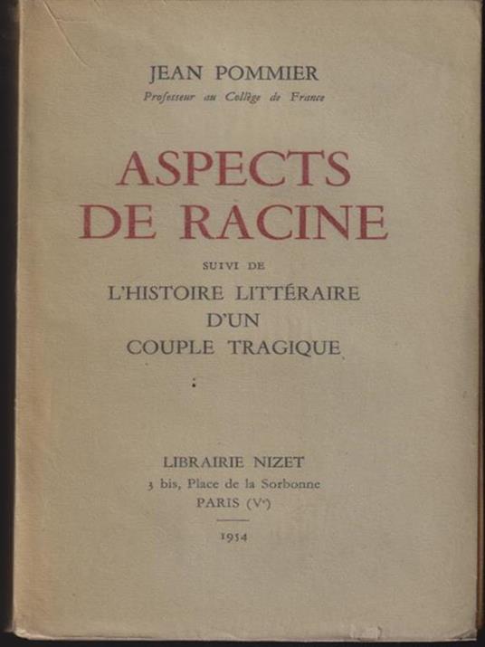   Aspects de Racine - Jean Pommier - copertina