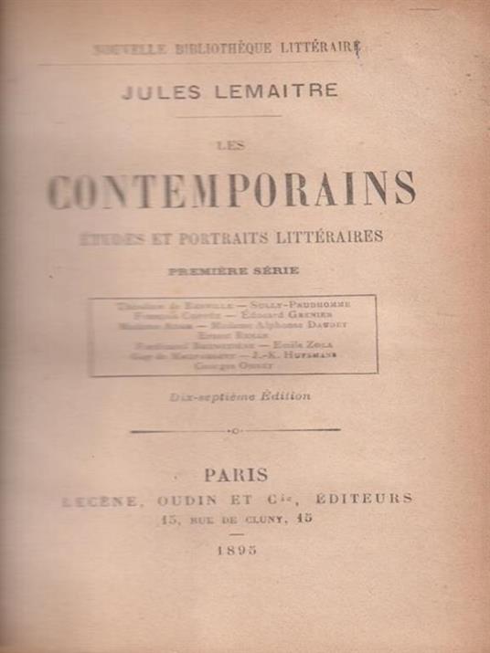 Les contemporains. Etudes et portraits litteraires - Jules Lemaître - copertina