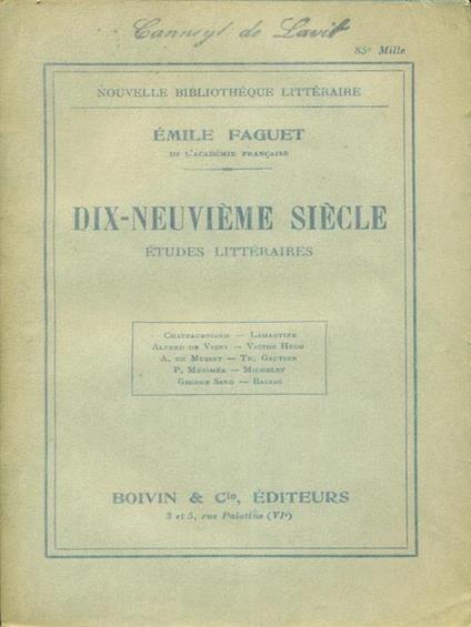 Dix-neuvieme siecle - Emile Faguet - copertina