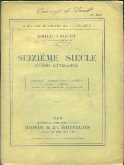 Sizieme siecle - Emile Faguet - copertina