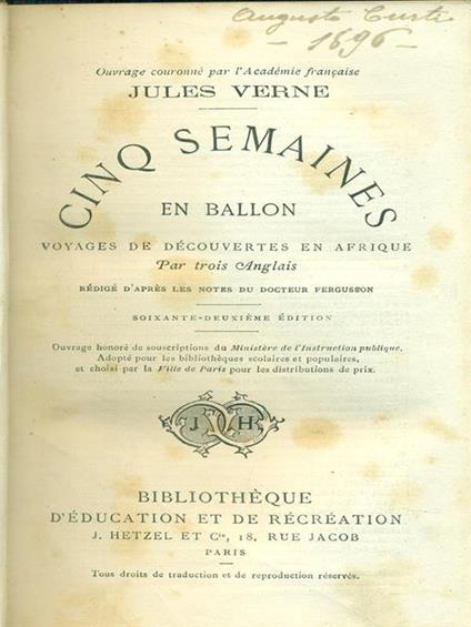 Cinq semaines en ballon - Jules Verne - copertina