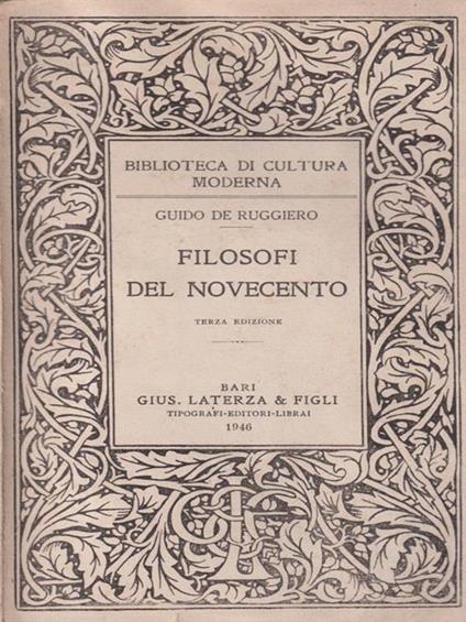 Filosofi del Novecento - Guido De Ruggero - copertina