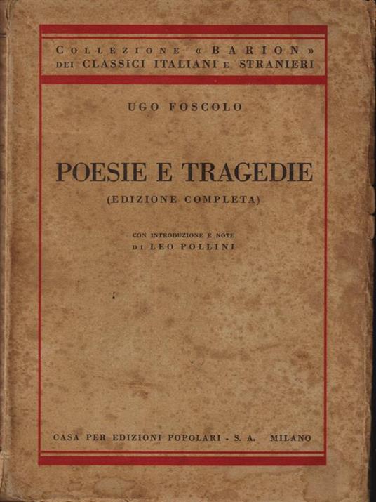 Poesie e tragedie - Ugo Foscolo - copertina