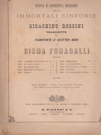 Nuova e corretta edizione delle immortali sinfonie. Guglielmo Tell - Gioachino Rossini - copertina