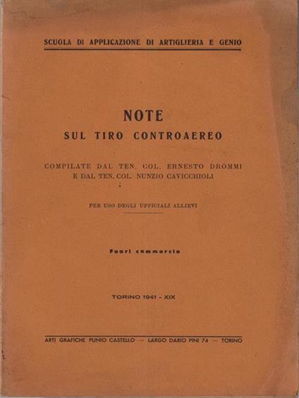 Note sul tiro contraereo - copertina