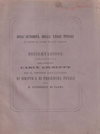 Dell'autorità delle leggi penali - Giuseppe Carle - copertina