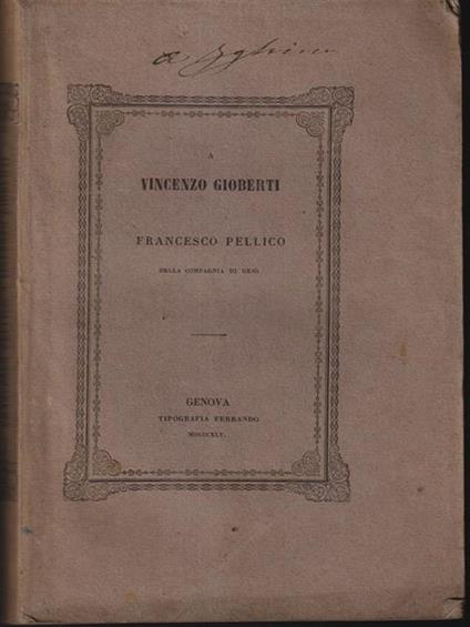 A Vincenzo Gioberti - Francesco Pellico - copertina