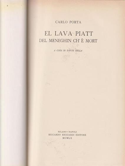 El lava piatt del meneghin ch'è mort - Carlo Porta - copertina