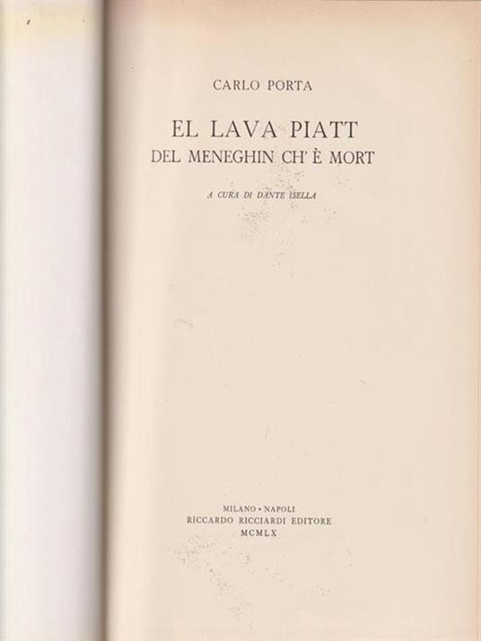 El lava piatt del meneghin ch'è mort - Carlo Porta - copertina