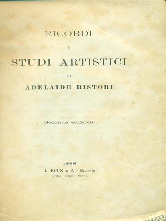 Ricordi di studi artistici - Adelaide Ristori - copertina