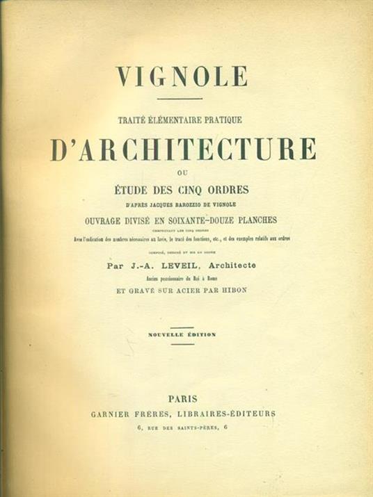 Vignole Traitè elementaire pratique d'architecture ouu etude des cinq ordres - copertina