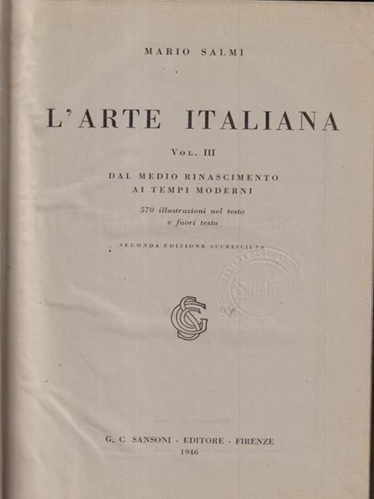 L' arte italiana vol 3 - Mario Salmi - copertina