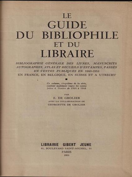 Le guide du bibliophile et du libraire - copertina