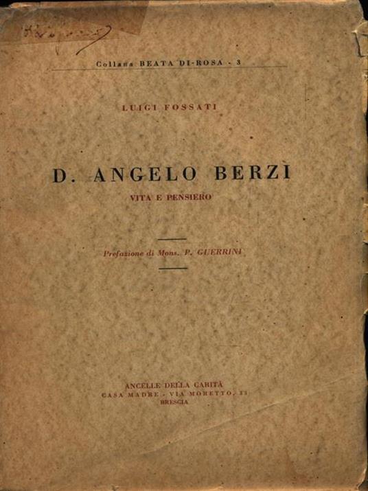 D. Angelo Berzi - Vita e pensiero - Luigi Fossati - copertina