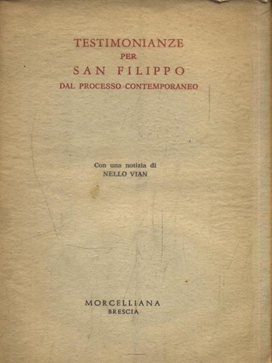 Testimonianze per San Filippo - copertina