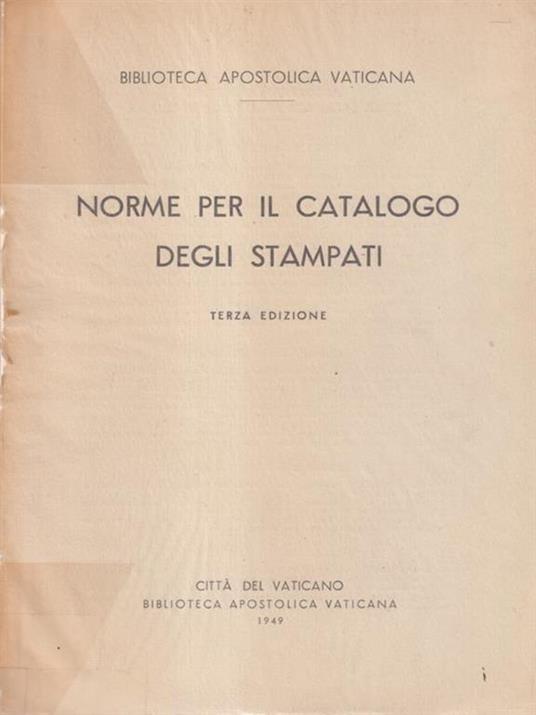 Norme per il catalogo degli stampati - copertina