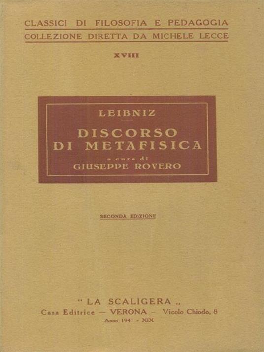 Discorso di metafisica - Gottfried W. Leibniz - copertina