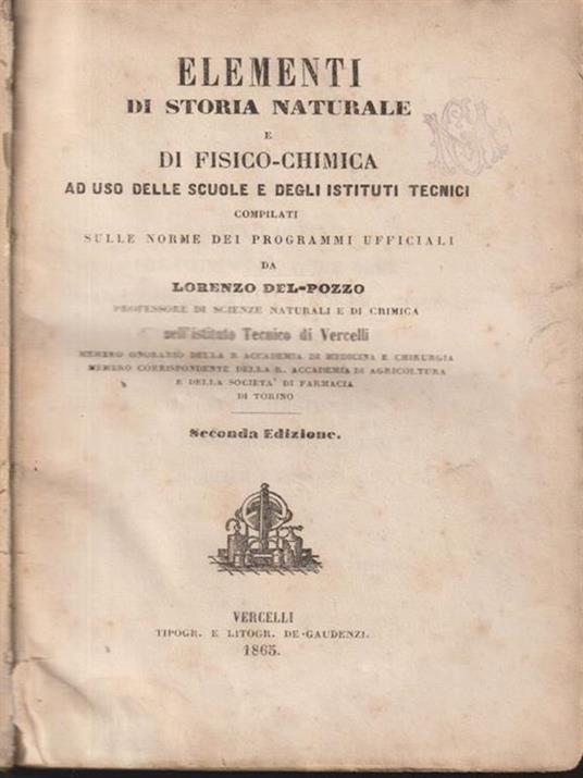 Elementi di storia naturale e di fisico-chimica - Lorenzo Del Pozzo - copertina