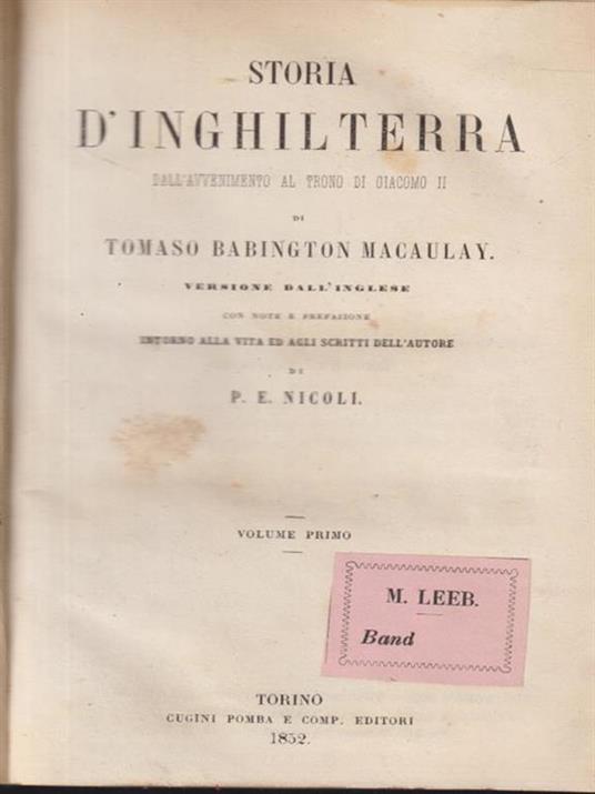 Storia d'Inghilterra (8 vv in 5 tomi) - Thomas Babington Macaulay - copertina