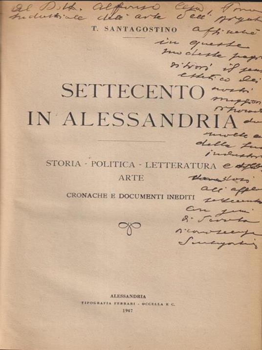 Settecento in Alessandria - T. Santagostino - copertina