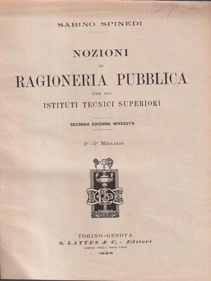 Nozioni di ragioneria pubblica - Sabino Spinedi - copertina