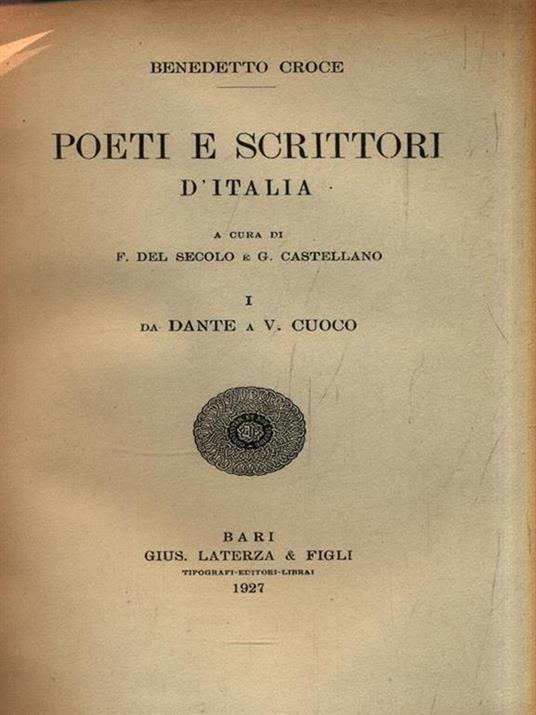   Poeti e scrittori d'Italia I. da Dante a V. Cuoco - Benedetto Croce - copertina