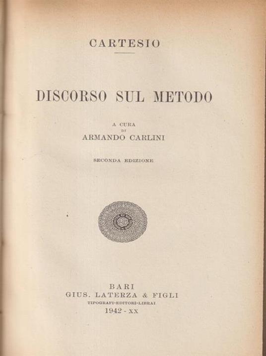   Discorso sul metodo - Renato Cartesio - copertina