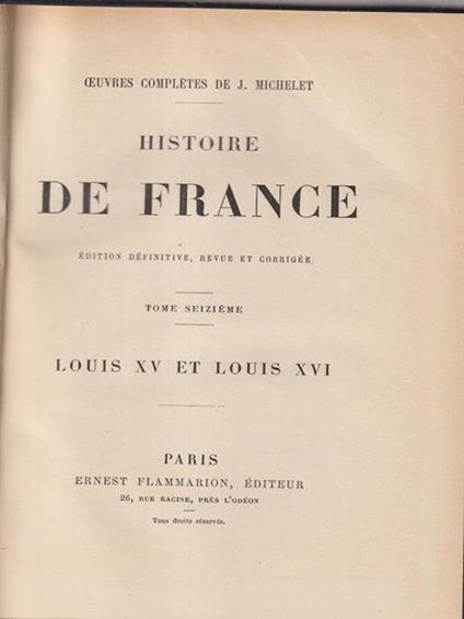   Histoire de France tome XVI - Jules Michelet - copertina