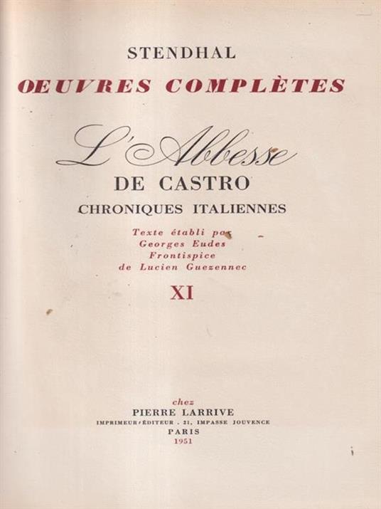 L' Abesse de Castro. Croniques italiennes - Stendhal - copertina