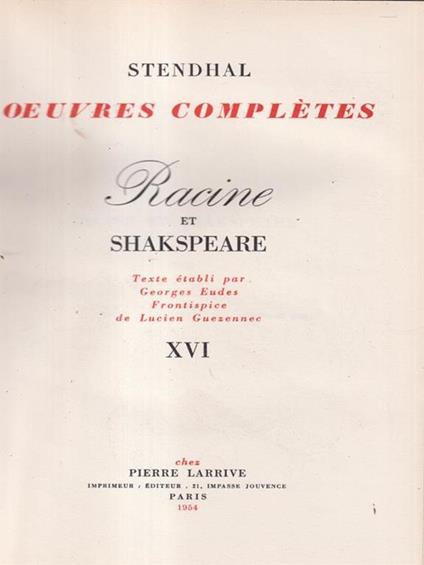   Racine et Shakspeare - Stendhal - copertina