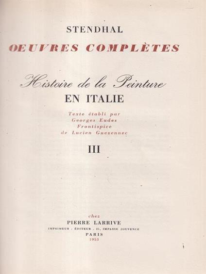   Histoire de la Peinture en Italie - Stendhal - copertina