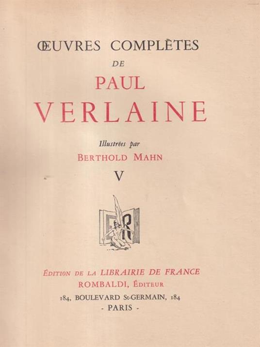   Oeuvres Completes de Paul Verlaine Vol. V - Paul Verlaine - copertina