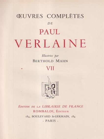  Oeuvres Completes de Paul Verlaine Vol. VII - Paul Verlaine - copertina